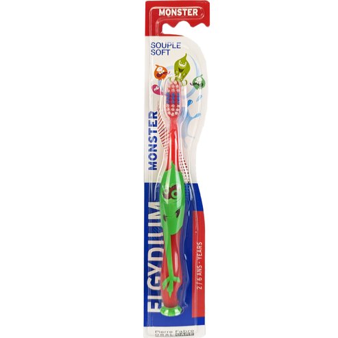 Elgydium Monster Soft Toothbrush 2/6 Years Зелено - Червено 1 бр