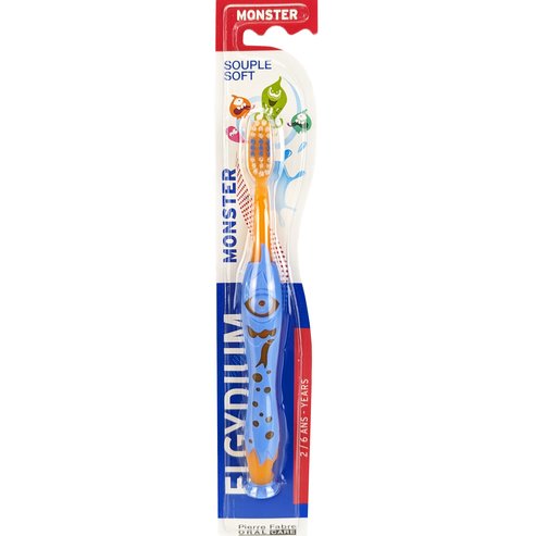 Elgydium Monster Soft Toothbrush 2/6 Years Син - Оранжев 1 бр