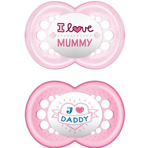 Mam I Love Mummy & Daddy Silicone Soother 6-16m Розово - Розово 2 бр. Код 170S