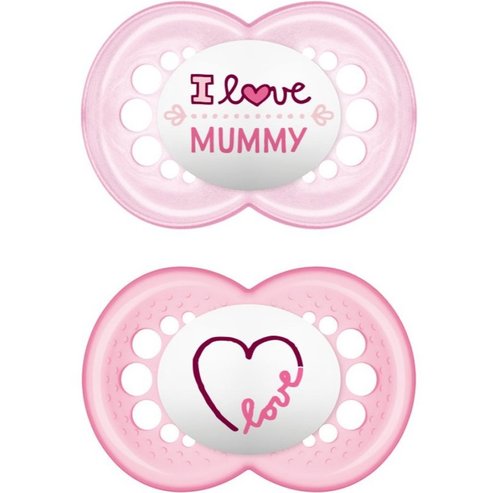 Mam I Love Mummy & Daddy Silicone Soother 6-16m Розово - Розово 2, 2 броя, Код 170S