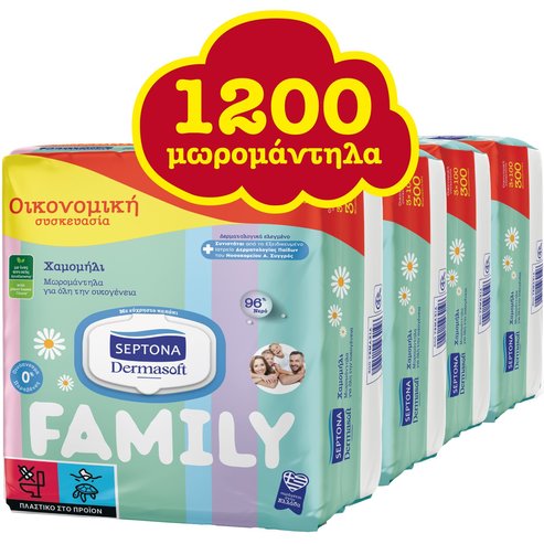 Septona PROMO PACK Dermasoft Baby Wipes Chamomille Family 1200 Парчета (12x100 Парчета)