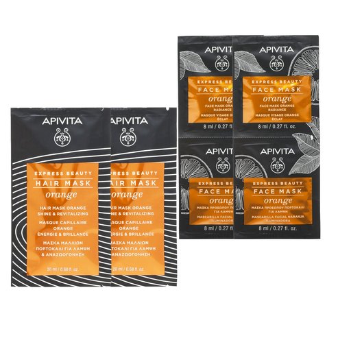 Apivita Express Подарък Beauty Hair Mask Orange 2x20ml & Express Beauty Orange Маска за лице 4x8ml