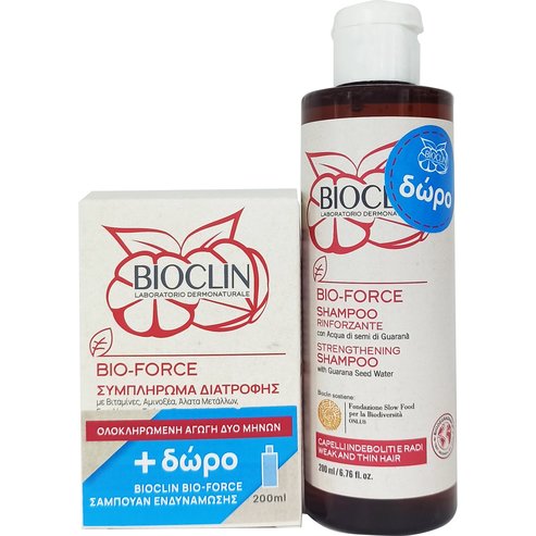 Bioclin PROMO PACK Bio-Force Food Supplement for Hair 60tabs & Подарък Bio-Force Strengthening Shampoo 200ml