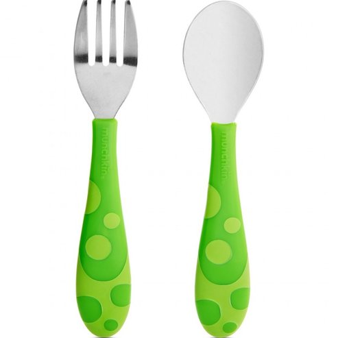 Munchkin Toddler Fork & Spoon Set 12m+, 1 брой - зелен