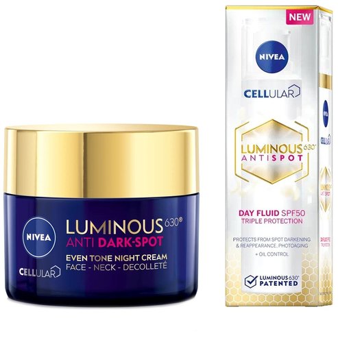 Nivea PROMO PACK Cellular Luminous 630 Antispot Night Repair Cream 50ml & Antispot Day Fluid Triple Protection Spf50, 40ml