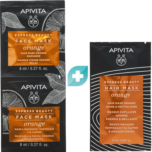 Apivita Подаръчен комплект Express Beauty Hair Mask Orange Shine 20ml & Express Beauty Orange Radiance Face Mask 2x8ml