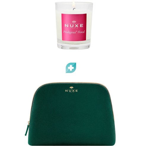 Nuxe Комплект Подарък Green Pouch \'22 1 бр & Prodigieux Floral Candle 1 бр (70g)
