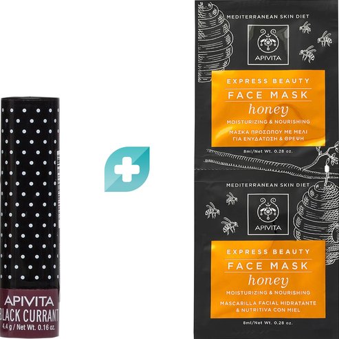 Apivita Комплект Подарък Express Beauty Hair Mask Honey 2x8ml & Black Currant Lip Balm 1 бр