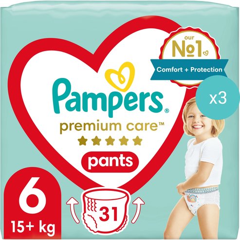 Pampers Комплект Premium Care Pants Jumbo Pack No6 (15+Kg) 93 Пелени (3x31 Пелени)