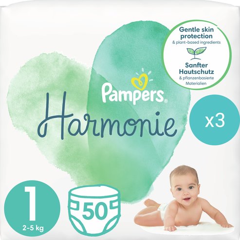 Pampers Комплект Harmonie No1 (2-5kg) 150 Пелени (3x50 Пелени)