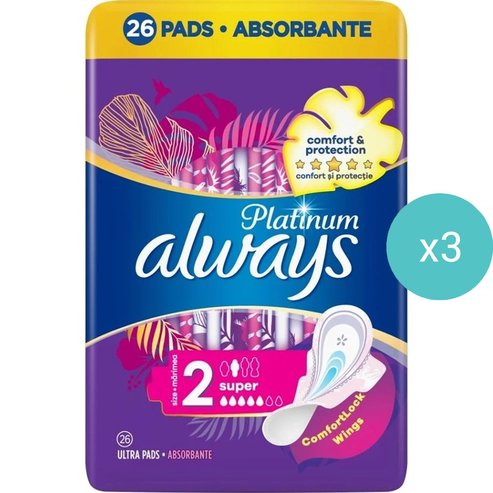 Always Комплект Platinum Sanitary Towels with Comfort Lock Wings Size 2, 78 бр (3x26 бр)