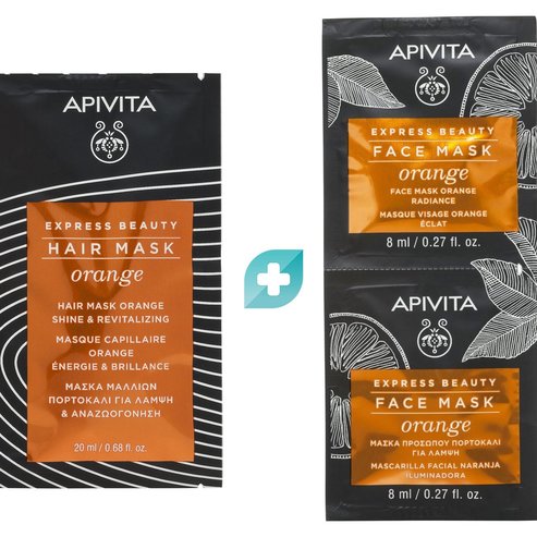 Apivita Комплект Подарък Express Beauty Hair Mask Orange Shine & Revitalizing 20ml & Face Mask Orange Radiance 16ml (2x8ml)