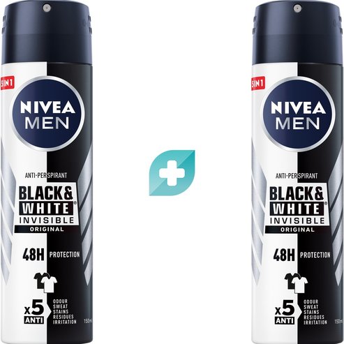 Nivea Комплект Men Black & White Invisible Original Anti-Perspirant Deodorant Spray 300ml (2x150ml)