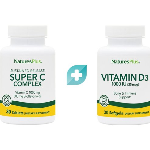 Natures Комплект Подарък Plus Vitamin D3 1000IU 30 Softgels & Super C Complex 1000mg, 30tabs