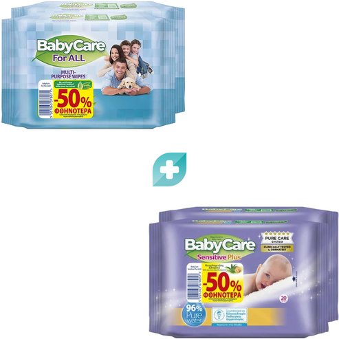 Σετ Δώρο BabyCare For All Double Pack Multi-Purpose Wipes 40 Τεμάχια (2x20 Τεμάχια) & Sensitive Plus Baby Wipes 40 Τεμάχια (2x20 Τεμάχια)