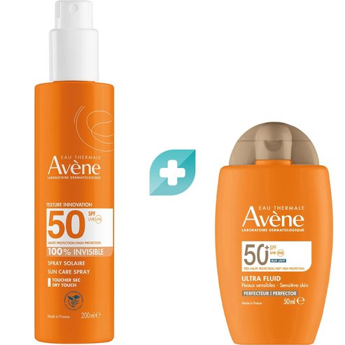 Σετ Avene Ultra Fluid Perfector Spf50+ Tinted 50ml & Invisible Spray Solaire Spf50, 200ml