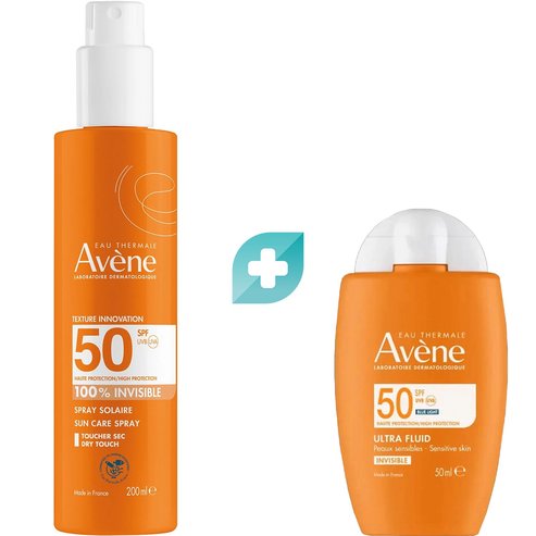 Σετ Avene Ultra Fluid Invisible Spf50, 50ml & Invisible Spray Solaire Spf50, 200ml