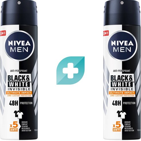 Nivea Комплект Men Black & White Invisible Ultimate Impact 48h Protection Anti-Perspirant Spray 300ml (2x150ml)