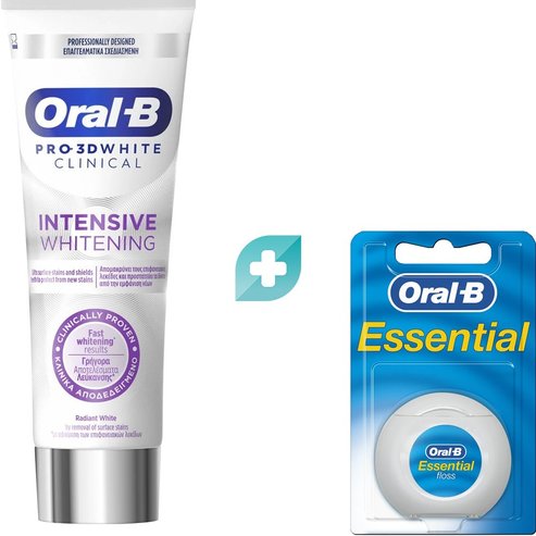 Oral-B Комплект Pro 3D White Clinical Intensive Whitening Toothpaste 75ml & Essential Waxed Dental Floss 50m