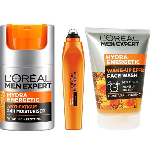 Комплект L\'Oreal Paris Men Expert Hydra Energetic Anti Tiredness 24H Moisturiser 50m & Wake-Up Effect Face Wash 100ml & Eye Roll on 10ml