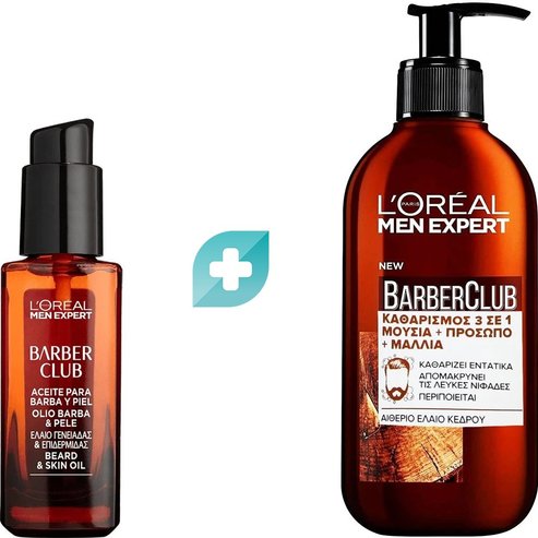 Комплект L\'Oreal Paris Men Expert BarberClub Beard & Skin Oil 30ml & Beard, Face & Hair Wash Gel 200ml