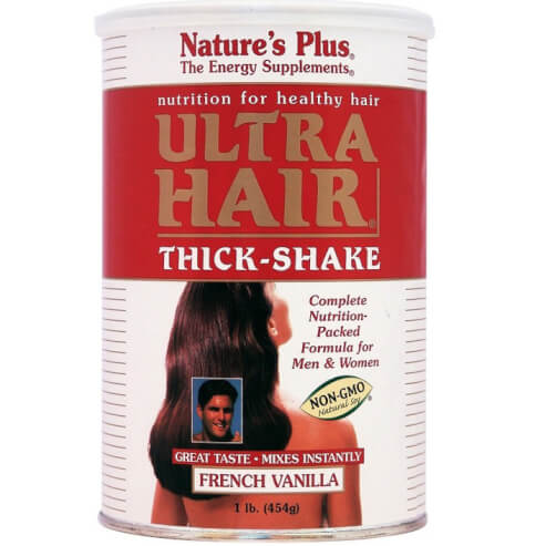 Natures Plus Ultra Hair Thick-Shake 1lb Хранителна добавка, мултивитамин с аромат на ванилия за възстановяване на косата 454gr