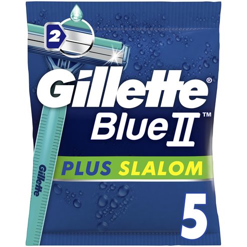 Gillette Blue II Plus Slalom с 2 остриета и лента от алое за защита на кожата от раздразнения 5бр