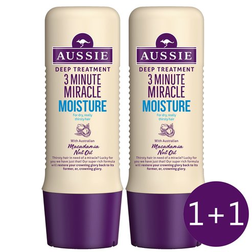 AAussie 3ММ Хидратираща интензивна 3-минутна маска за суха или изтощена коса 2x250 мл., 1 опаковка + 1 безплатна