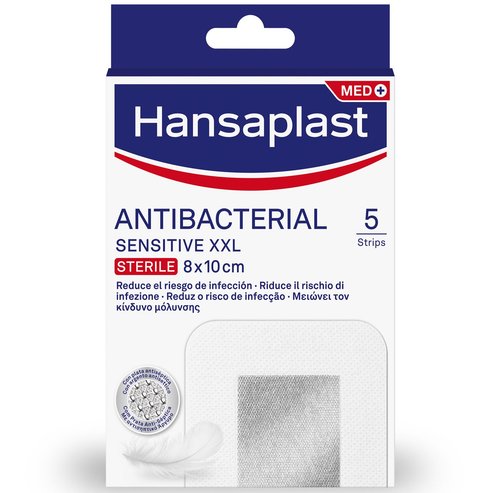 Hansaplast Antibacterial XXL Sensitive Sterile 8 x 10cm Антимикробни подложки Sensitive XXL 5бр