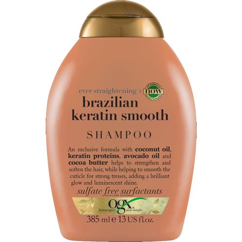 OGX Brazilian Keratin Smooth Shampoo Ever Straightening Енергизиращ шампоан за изглаждане и блясък за разстроена коса 385ml