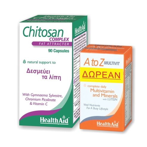 Health Aid PROMO PACK Chitosan Хранителна добавка 90 табл. & Подарък A to Z Multivitamin 30 табл.