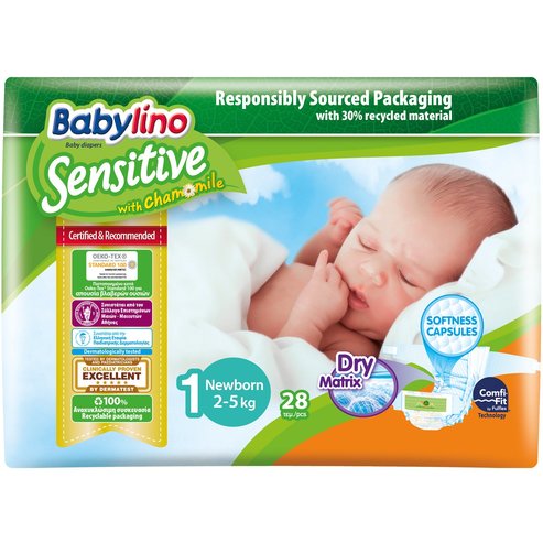 Babylino Sensitive Newborn Νο1 (2-5kg) Бебешки пелени 28 броя