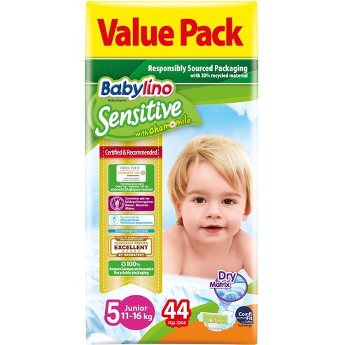Babylino Sensitive Value Pack Junior Νο5 (11-16kg) Подарък Бебешки пелени 44 бр