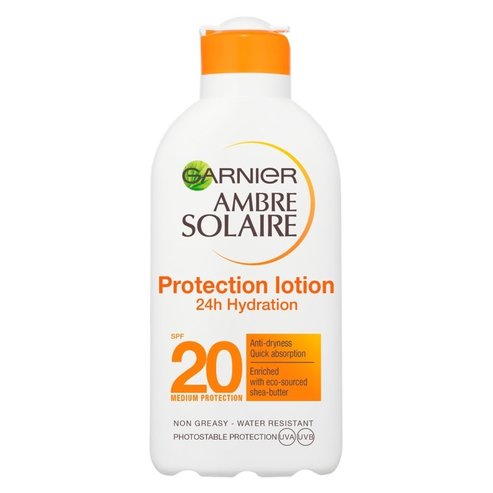 Garnier Ambre Solaire Слънцезащитно мляко 24h хидратация Spf20 Средно слънцезащитно средство за хидратация през целия ден 200ml