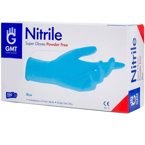 Gmt Super Gloves Blue Nitrile Powder Free Сини нитрилови ръкавици за еднократна употреба, без пудра, 100 бр