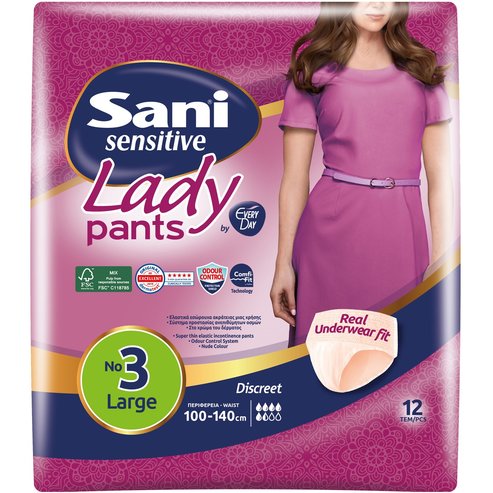 Sani Sensitive Lady Pants Discreet Еластично бельо при инконтиненция 12 бр - No3 Large