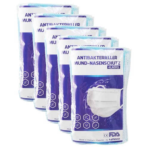 Hanvico Premium PROMO PACK Хирургически маски за лице за еднократна употреб с гумена и метална плоча за еднократна употреба 5x10