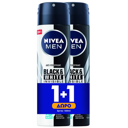 Nivea Men Invisible For Black And White Original Deodorant Spray Мъжки дезодорант 2x150ml 1 + 1 Подарък