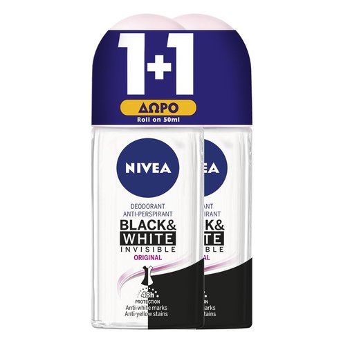 Nivea Invisible for Women Black & White Clear Roll On Дамски дезодорант срещу бели петна 2x50ml 1+1 подарък