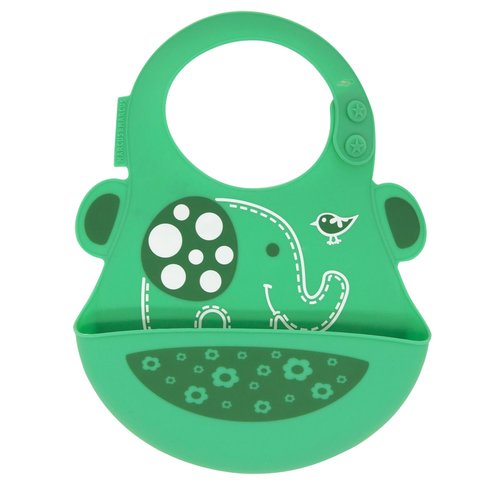 Marcus & Marcus Baby Bib Elephant Silicone Силиконов лигавник на FDA с шепа, с регулируема височина, цвят на слон Зелено