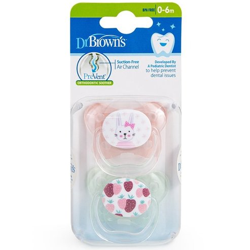 Dr. Brown\'s PreVent PV12302 Orthodontic Soother 0-6m Розово - жълто 2 бр