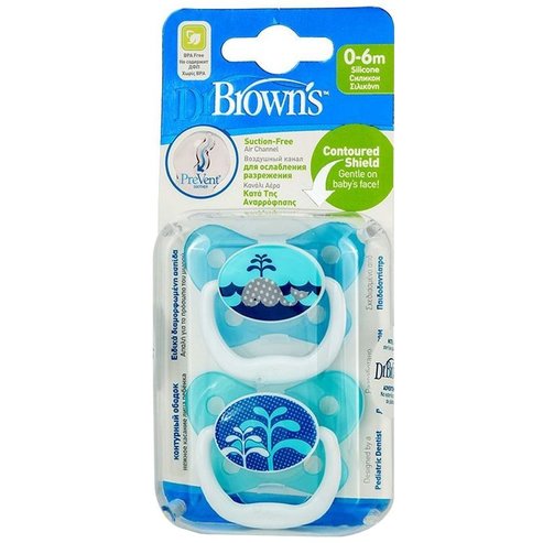 Dr. Brown\'s PreVent PV12402 Orthodontic Soother 0-6m Бяло - Синьо 2 бр