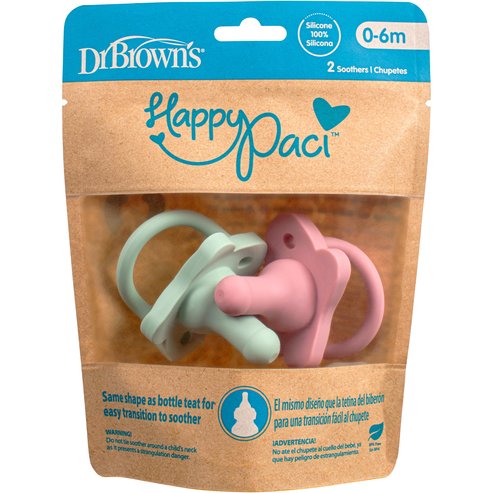 Dr.Brown\'s Happy Paci Silicone Soother 0-6m 2 бр - Зелено / розова
