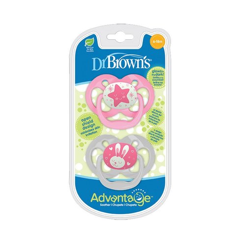 Dr.Brown\'s Advantage 6-18m Силиконова залъгалка нощна розова PA22003, 2 броя
