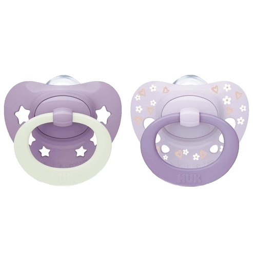 Nuk First Choice Classic Day & Night Silicone Soother 18-36m Ортодонтски силиконов биберон 2 Броя - Лилаво - Тъмнолилаво