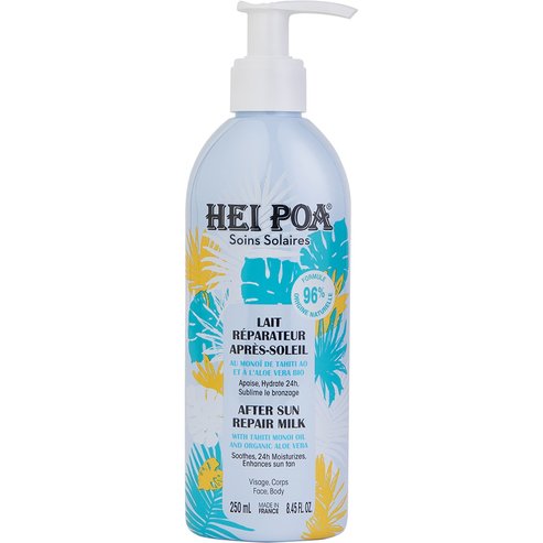 Hei Poa After Sun Repair Milk Успокояващо мляко за след слънце, подходящо за лице и тяло с органично алое вера, с помпа 250ml