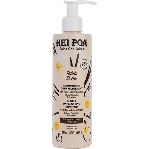 Hei Poa Tahiti Detox Gentle Oxygenating Shampoo Изключително нежен оксигениращ шампоан за детоксикация & дълбоко почистване за всеки тип коса с прекрасен аромат на полинезийска ванилия, с помпа 250ml