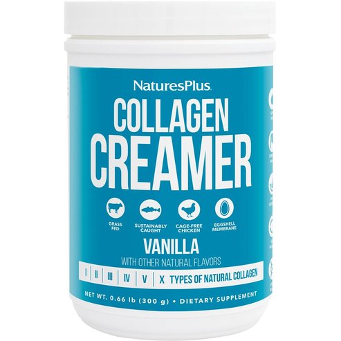 Natures Plus Collagen Creamer Хранителна Добавка с 6 Вида Хидролизирани Колагенови Пептиди на Прах за Здрави Коса, Кожа, Нокти & Стави с Вкус на Ванилов Крем 300g