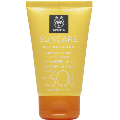Apivita Suncare Oil Balance Light Texture Крем за лице Слънцезащитен крем за лице SPF30 с маслинено злато и 3D PRO-ALGAE® 50ml