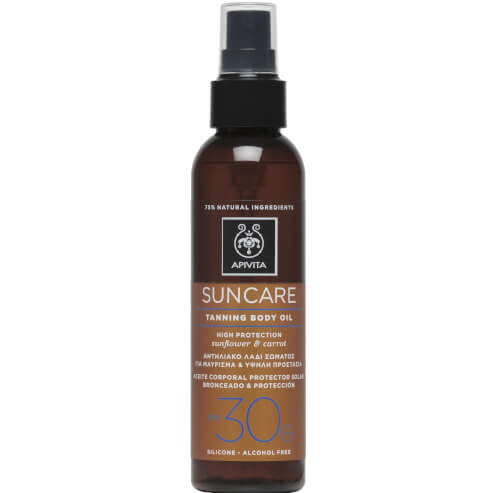 Apivita Suncare Tanning Body Oil SPF30 Слънцезащитно олио за тен с морков и слънчоглед 150ml